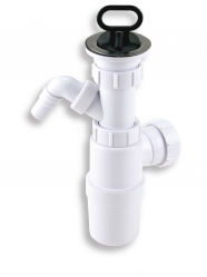 Sink siphon with washing machine outlet, DN40, stainless steel strainer