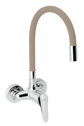 Sink mixer with elastic spout 100 mm, chrome-beige