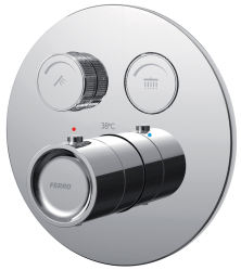 Thermostatic button concealed mixer in box, round plate