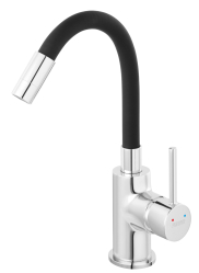 Standing washbasin mixer, flexible black spout