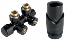 Thermostatic set angle valve and thermostatic head, black
