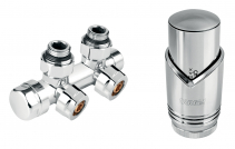 Thermostatic set angle valve and thermostatic head, chrome