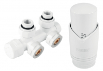 Thermostatic set angle valve and thermostatic head, white